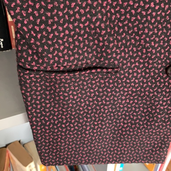 Dark navy blue with pink print sleeveless jacket. Wool. Fits S-M. Never worn. - Picture 8 of 12